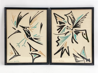 CHARLES MELOHS (1908-1982) MODERNIST INK PAINTINGS