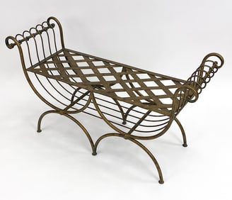 HOLLYWOOD REGENCY STYLE GILT CERULE BENCH