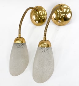 PAIR OF GERMAN BRASS & GLASS SCONCES C. 1960'S