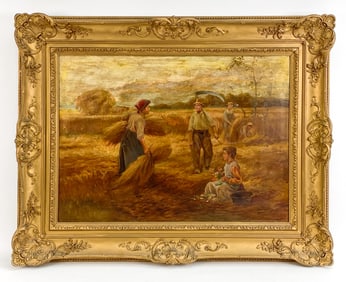 19TH C. CENTURY FARM SCENE O/C PAINTING