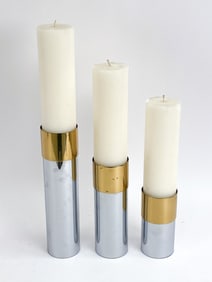 (3) JONSON & MARCUS CHROME & BRASS CANDLEHOLDERS