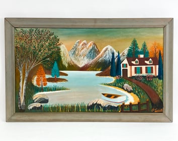 P. COVIELLO FOLK ART LANDSCAPE O/C PAINTING