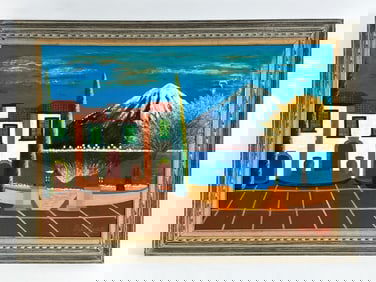 20TH C. FOLK ART LANDSCAPE O/C PAINTING