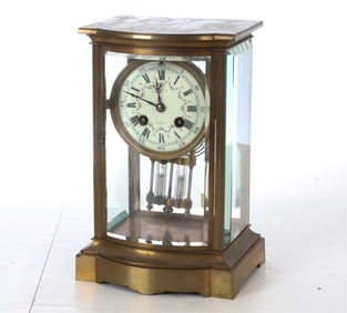 ANTIQUE FRENCH BRASS & GLASS MANTEL CLOCK