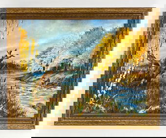 E. BLOIS DUCK HUNTING O/C 20TH C. PAINTING