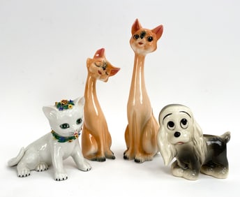 (4) ITALIAN PORCELAIN CAT & DOG ANIMAL FIGURINES