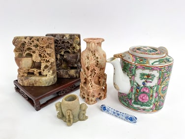 CHINESE DECORATIVE GROUPING INCL. PORCELAIN