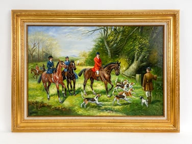 TOMMY KING 20TH C. EDWARDIAN HUNTING SCENE O/C