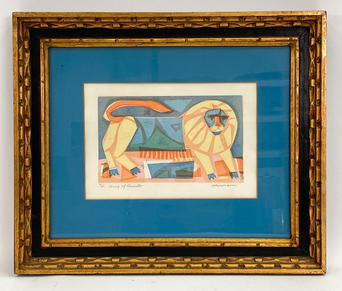 IRVING AMEN (1918-2011) COLORED WOODBLOCK PRINT (1 of 7)