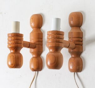 PAIR OF DANISH PINE WALL SCONES C. 1960S