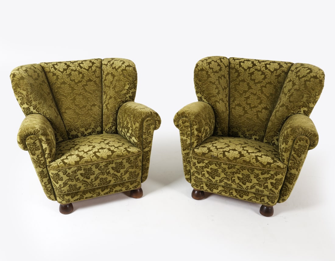 PAIR OF DANISH DAMASK LOUNGE CHAIRS C. 1950S (1 of 15)