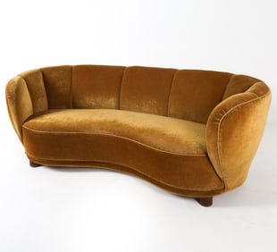 MID-CENTURY DANISH MOHAIR BANANA SOFA C. 1950S