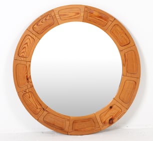 DANISH PINE ROUND WALL MIRROR C. 1970S