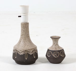 LOVEMOSE DANISH CERAMIC VASE LAMP & VASE C. 1970S