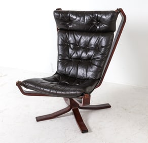 SIGURD RESSELL STYLE LEATHER & BEECH LOUNGE CHAIR