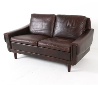 DANISH MID-CENTURY LEATHER LOVESEAT SOFA