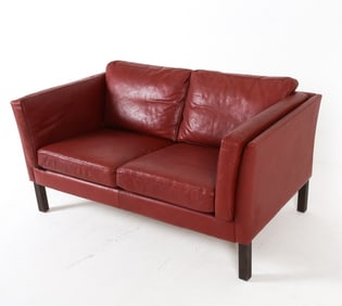 MOGENSEN STYLE DANISH LEATHER LOVESEAT SOFA 1970S