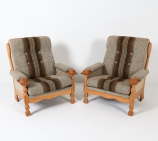 KJAERNULF STYLE DANISH OAK & WOOL LOUNGE CHAIRS