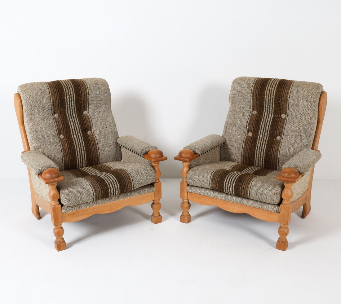 KJAERNULF STYLE DANISH OAK & WOOL LOUNGE CHAIRS (1 of 12)