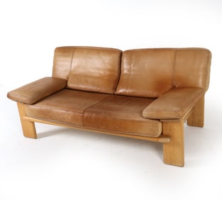 EKSTROM STYLE OAK & LEATHER SOFA C. 1960S