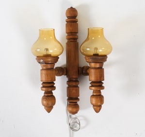 DANISH BEECH & GLASS WALL SCONCE C. 1970S
