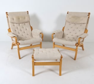PAIR OF MATHSSON STYLE LOUNGE CHAIRS W/ OTTOMAN