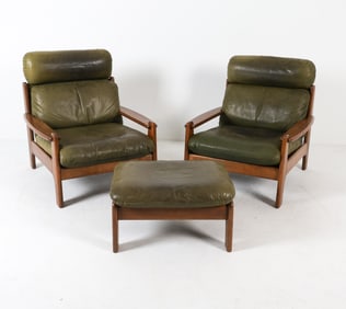 PERCIVAL LAFER STYLE LEATHER CHAIRS & OTTOMAN