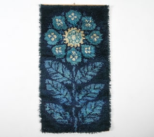 DANISH BLUE SHAG WOOL TAPESTRY RUG C. 1970S