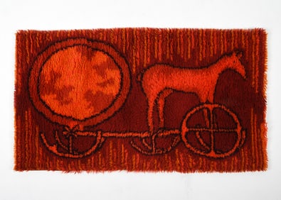 DANISH RED SHAG WOOL RUG C. 1970S