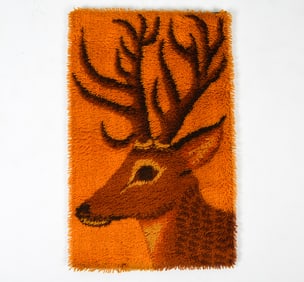 DANISH PICTORIAL SHAG WOOL DEER RUG C. 1970S