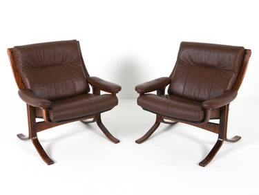 PAIR RELLING STYLE DANISH LEATHER LOUNGE CHAIRS