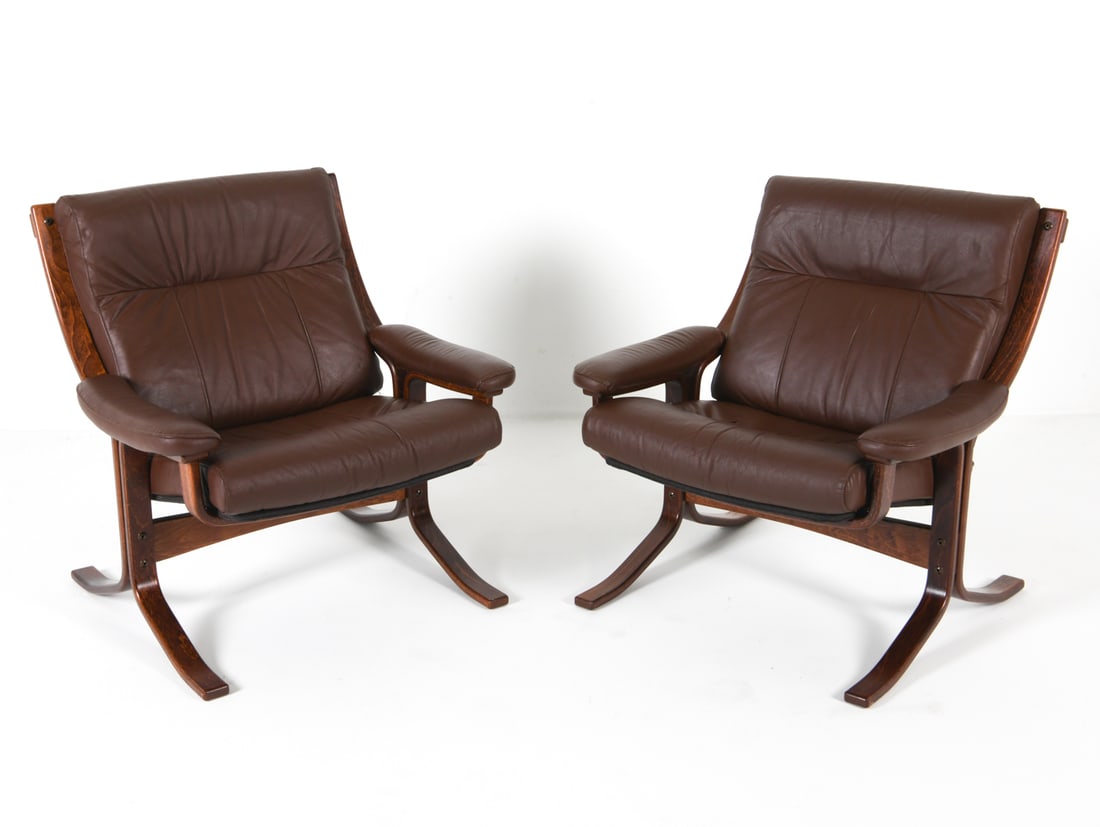 PAIR RELLING STYLE DANISH LEATHER LOUNGE CHAIRS (1 of 15)
