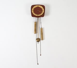 DANISH TEAK & BRASS WALL CLOCK C. 1960S