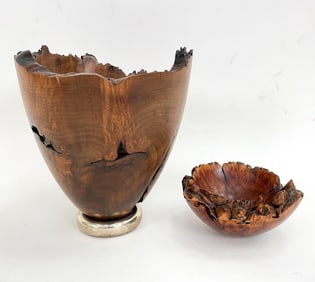 HAND CARVED ARTISAN STUDIO LIVE EDGE VASE & BOWL