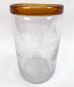 HAND-BLOWN CONTROLLED BUBBLE ART GLASS VASE
