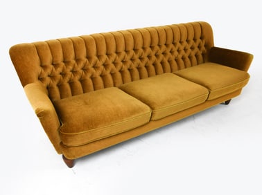 DUTCH TUFTED MOHAIR 3-SEATER SOFA C. 1960S