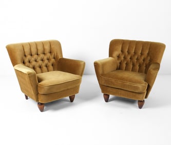 PAIR OF DUTCH TUFTED MOHAIR LOUNGE CHAIRS