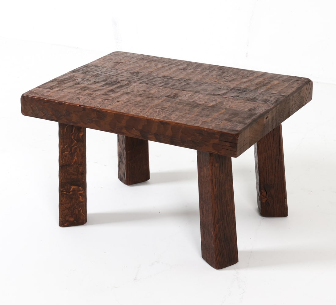 DUTCH CARVED OAK BRUTALIST SIDE TABLE C. 1970S (1 of 15)