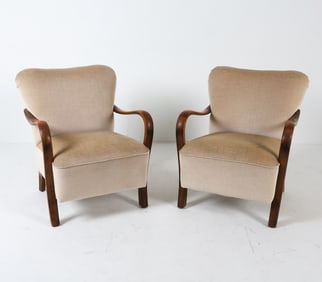 PAIR DUTCH ART DECO MOHAIR LOUNGE CHAIRS C. 1940S