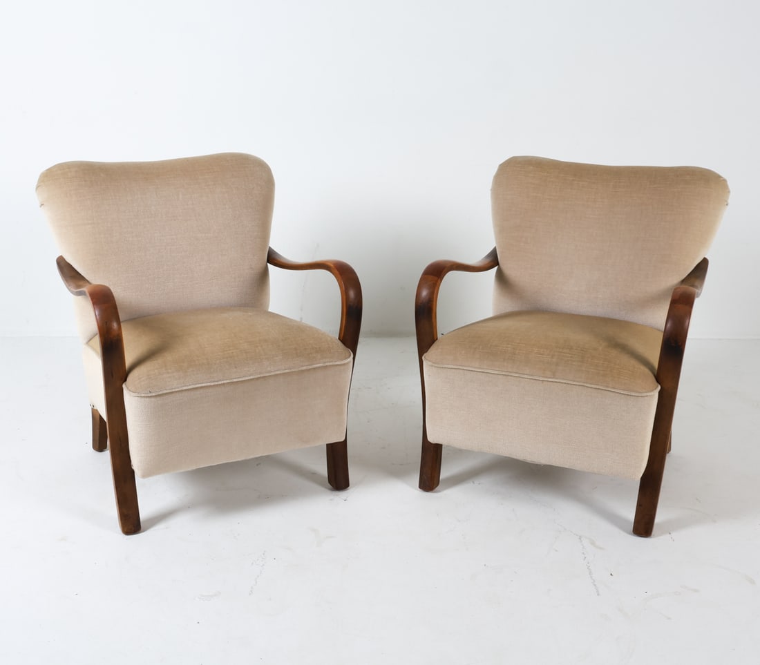 PAIR DUTCH ART DECO MOHAIR LOUNGE CHAIRS C. 1940S (1 of 15)