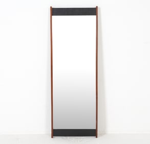 DANISH TEAK & LEATHER WALL MIRROR C. 1960S