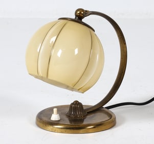 SCANDINAVIAN BRASS & GLASS DESK LAMP C. 1950S