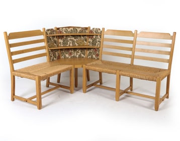 DANISH OAK & RUSH CORNER BENCH C. 1960'S