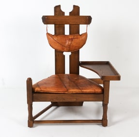 DUTCH BRUTALIST OAK FIREPLACE SIDE CHAIR C. 1970S