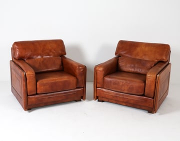 (2) MARCO MILISICH LEATHER LOUNGE CHAIRS C. 1970S