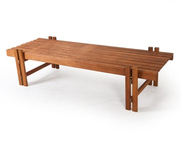DUTCH OAK SLAT BENCH C. 1960'S