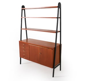 SWEDISH TEAK BOOKSHELF CABINET W/ DESK C. 1950S