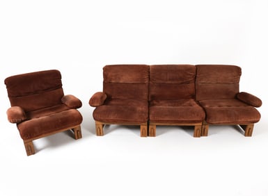 (4) SCANDINAVIAN SUEDE LEATHER MODULAR SOFA SUITE