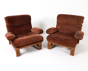 SCANDINAVIAN BRUTALIST SUEDE LEATHER LOUNGE CHAIRS