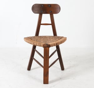 DUTCH ARTS & CRAFTS OAK & RUSH CHAIR C. 1950S